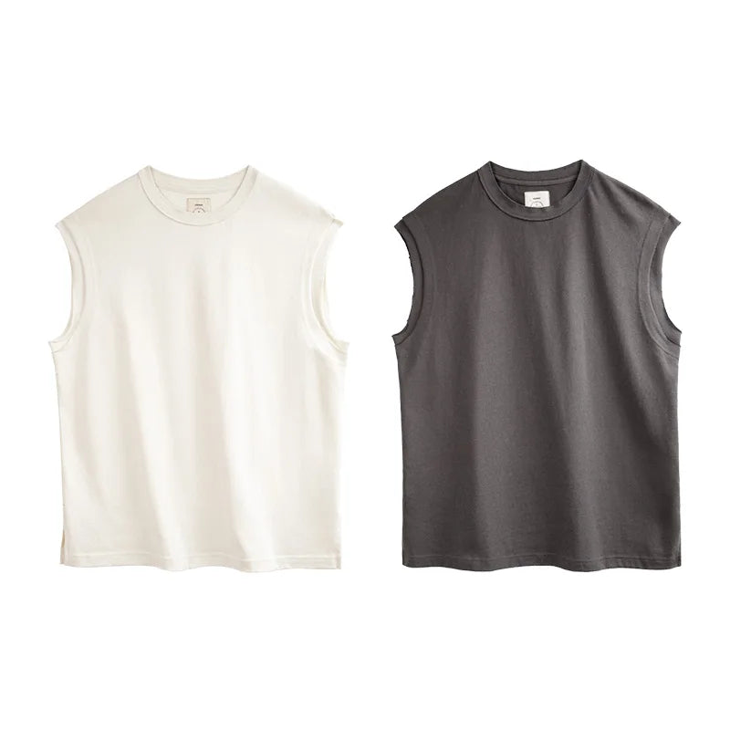 Maden Heavyweight Knitted Broad Shoulder Vest Sports Cotton Solid Sleeveless T-shirt for Men's Summer Tops Tee