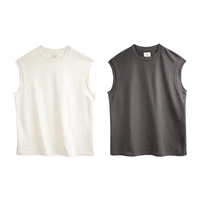 Maden Heavyweight Knitted Broad Shoulder Vest Sports Cotton Solid Sleeveless T-shirt for Men's Summer Tops Tee