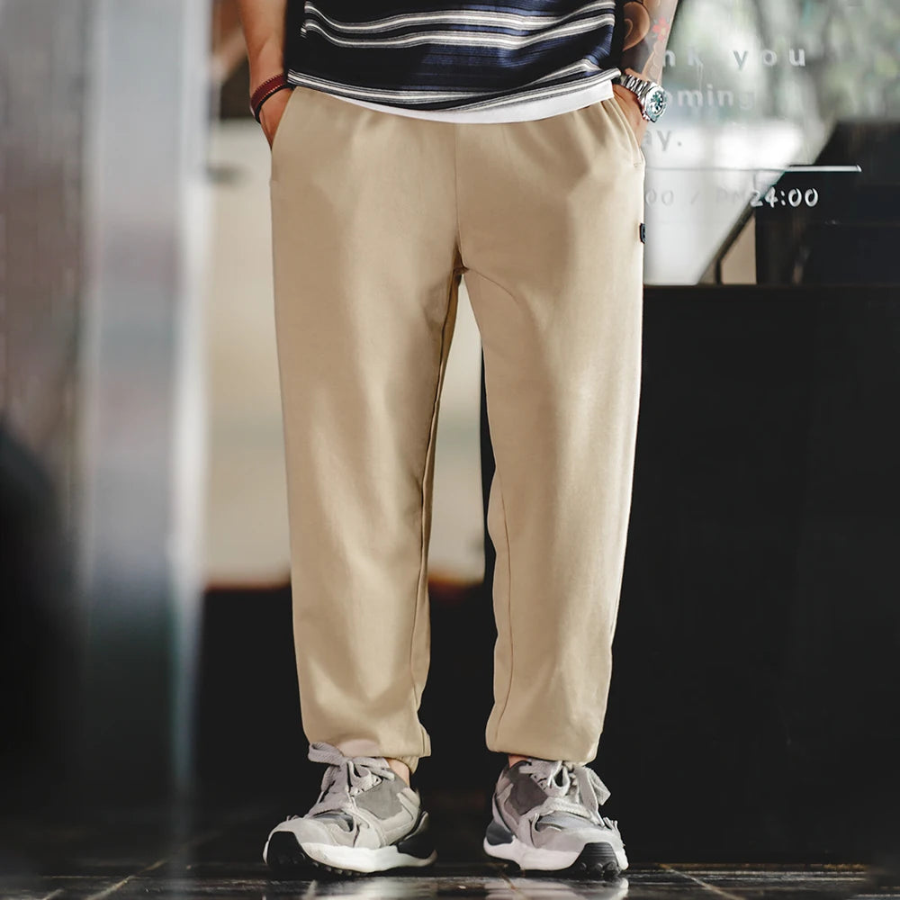 Maden Khaki Casual Gradient Sweatpants for Men Loose-fit Straight Pants Elastic Waist Drawstring Design Autumn Jogger Trousers