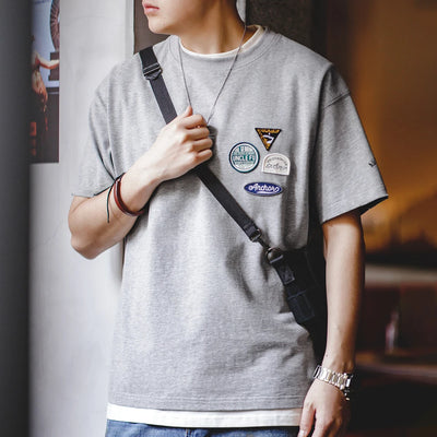 Maden New Casual Embroidered Badge Design Short-sleeved T-shirt with Pure Cotton Round Neck Tee for Men's Summer Tops