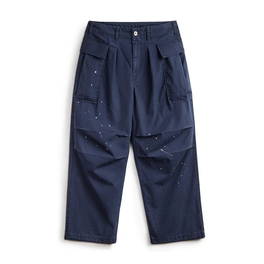 Maden Solid Color Splashed Parachute Pants Oversized Loose Straight Tube Wrinkled Casual Pants for Men Fall and Winter Trousers