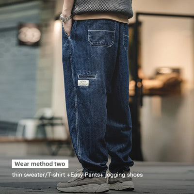 Maden Tapered Denim Jeans for Men Mid-waist Loose-fit Harem Pants Autumn Leisure Streetwear Blue Jeans YKK Metal Zippers