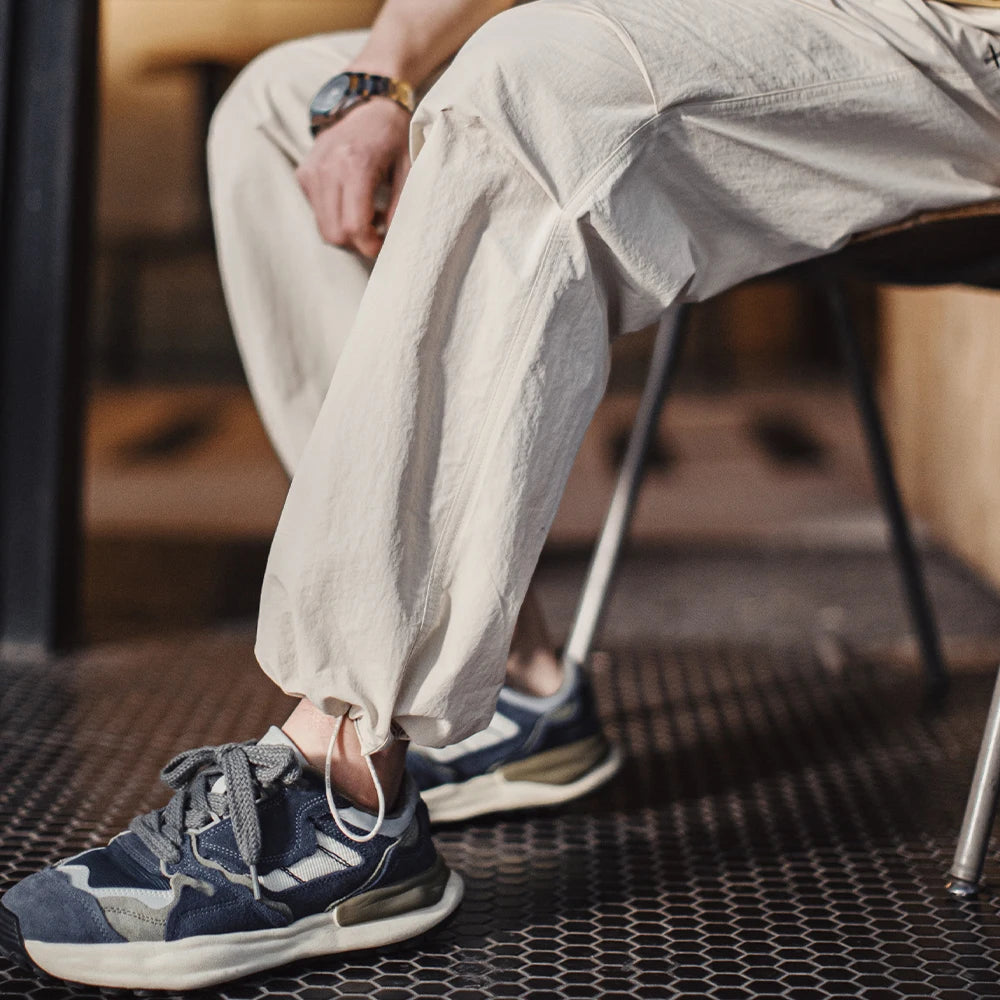 Maden New Vintage Wrinkled Paratrooper Pants Thin Elastic Waist Casual Straight Trousers for Men's Spring Versatile Sweatpants