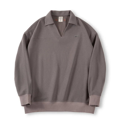 Maden Waffle V-neck Polo Shirt for Men Soft and Skin-friendly Sweatshirt Autumn Loose-fit Versatile Pullovers Solid Lapel Tops
