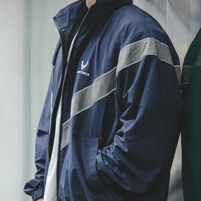 Maden Bomber Jackets For Men Vintage Training Coat Vibe Wind Reflective Hooded Quick-drying Jacket Male Blue