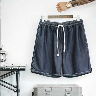 Maden Vintage Cool-Touch Denim Shorts Men's Summer Lightweight Straight Leg Elastic Waist Jeans Shorts Breathable Casual Bottom