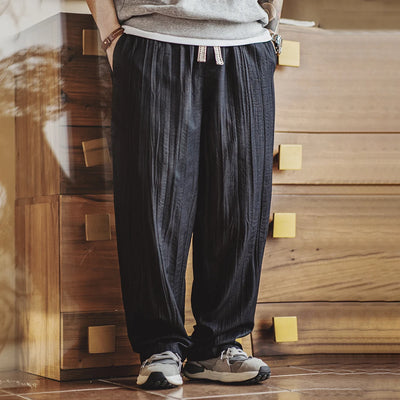 Maden Casual Water Wave Pleated Pants Men's Spring and Summer Cityboy Style Loose Fit Trousers with Elastic Waist Cool TR Bottom