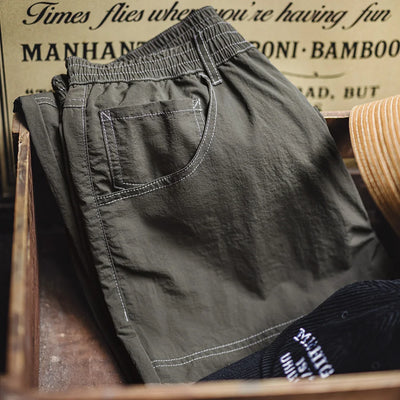 Maden Men's Vintage Cargo Pants Lightweight Military Green Work Trousers with Elastic Waist Double-Knee Lumberjack Casual Pants