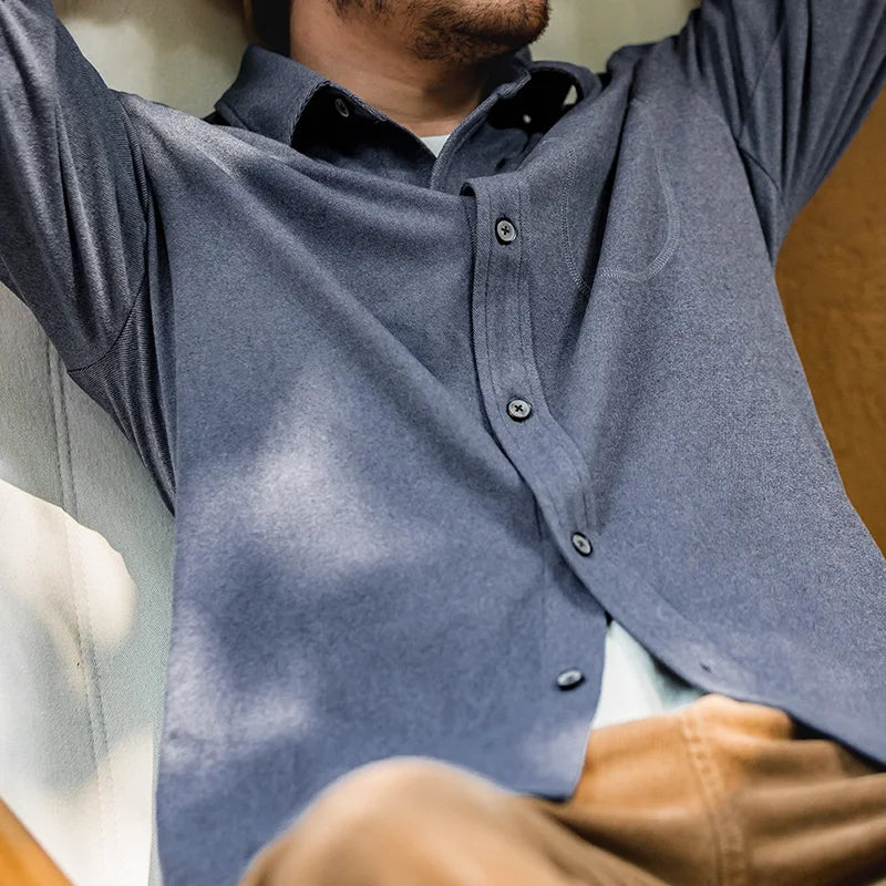 Maden Men's Starry Sky Textures Turn-down Collar Shirts Gray Blue Color Casual Long-sleeved Shirt Spring and Autumn Soft Shirts