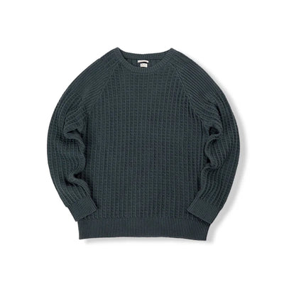 Maden Autumn Waffle Round Neck Knit Sweaters Casual Warm Solid Pullover Classic Fashion Loose Jumper for Men Tops Clothing