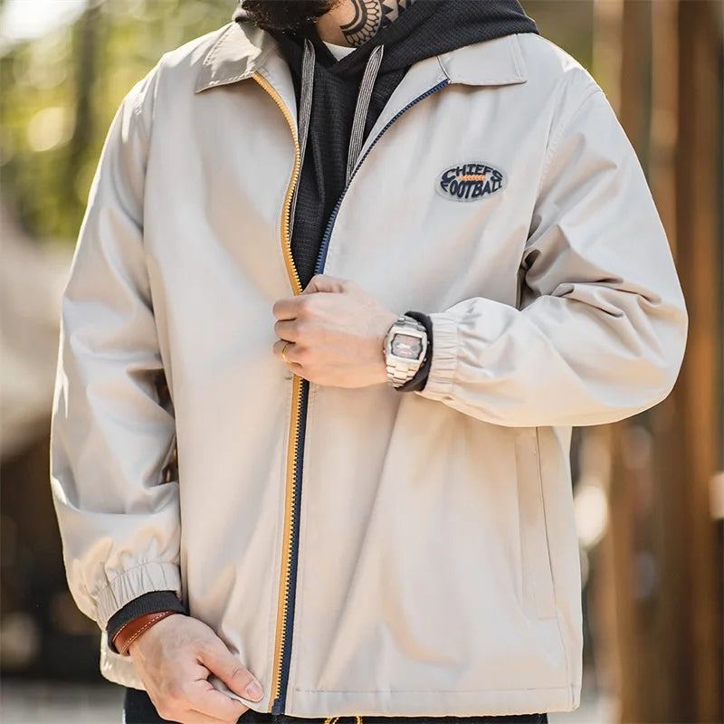 Maden Men Stadium Jackets Autumn Windproof and Wrinkle-resistant Coats Blue and Yellow Color Collision Zipper Streetwear Jackets