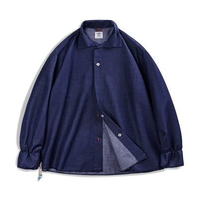 Maden Men Solid Color Denim Blue Shirt Loose Turn-down Collar Long-sleeved Shirt Mens Spring Coat Loose Comfortable Clothes