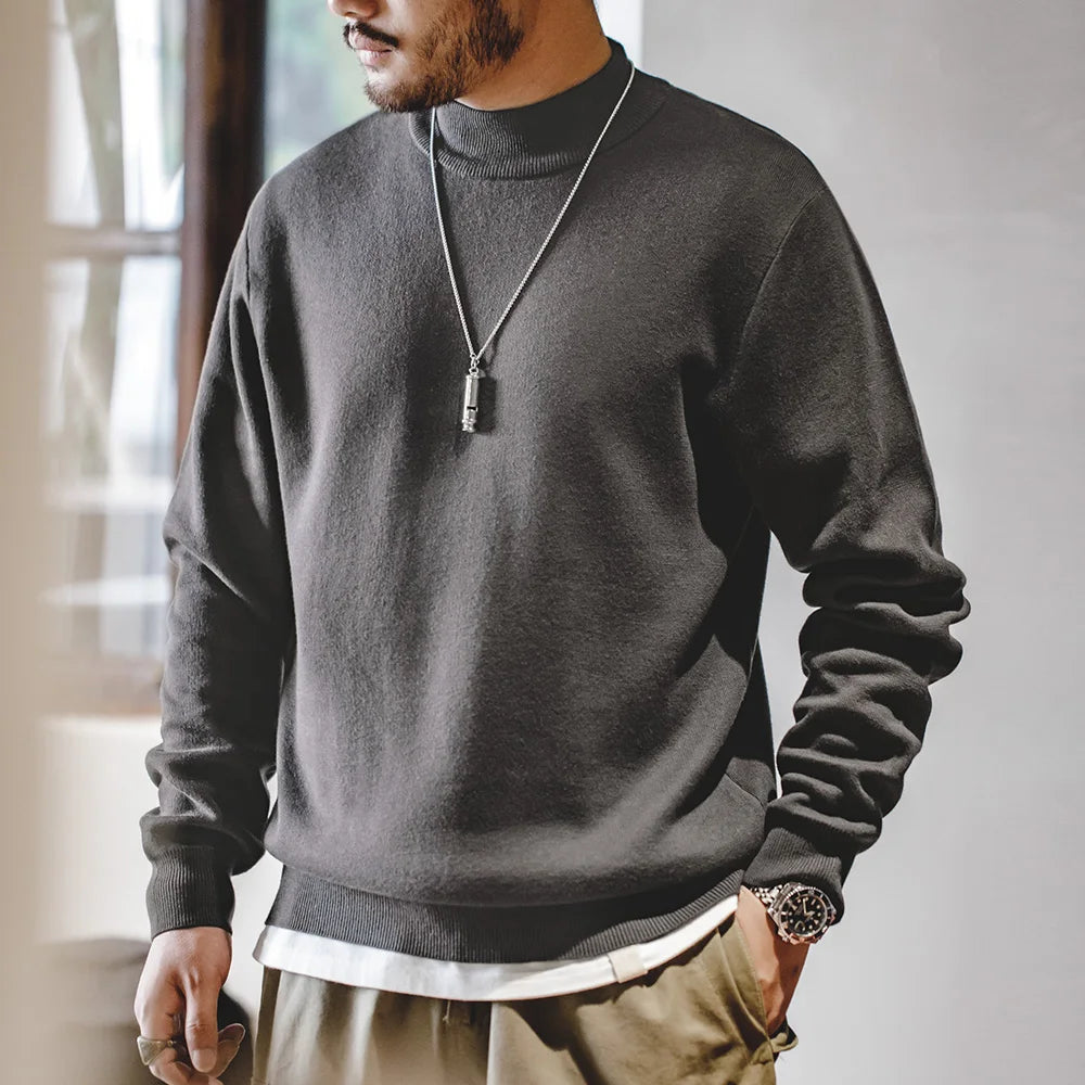 Maden Autumn Winter New Regular Fit 12 Gauge Sweater Men Half Turtleneck Pullovers Knitwear Solid Color Warm Bottom Shirt