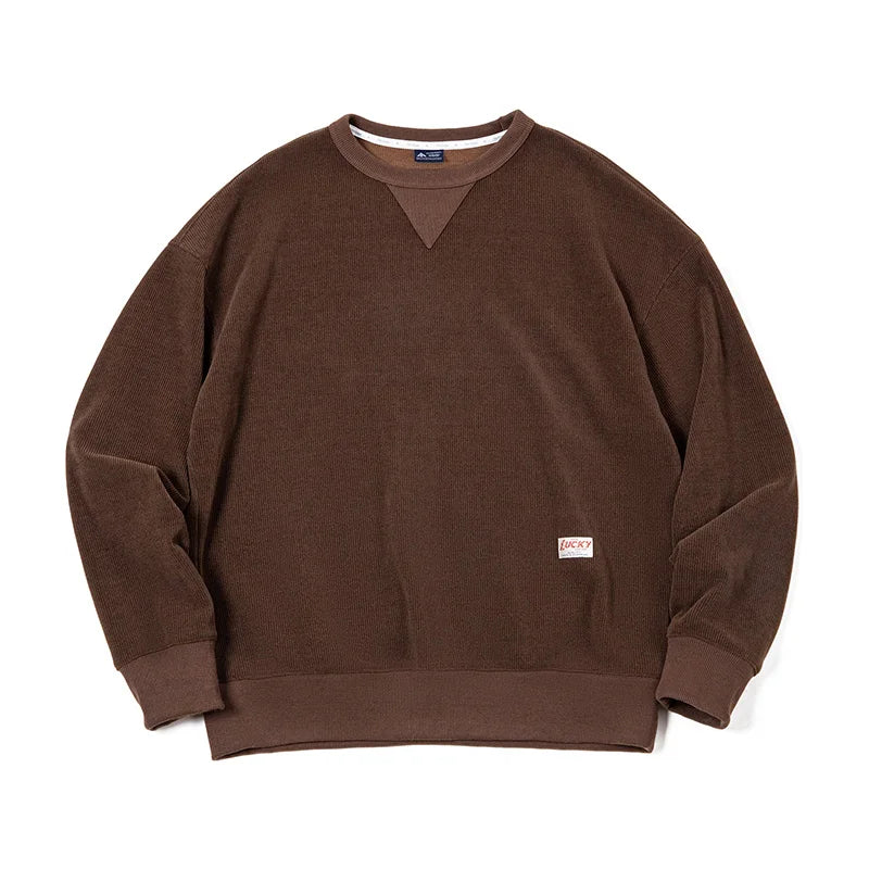 Maden Heavyweight Round Collar Chenille Sweater for Men Spring and Autumn Basic Styles Long-sleeved Pullover Navy Blue T-shirts
