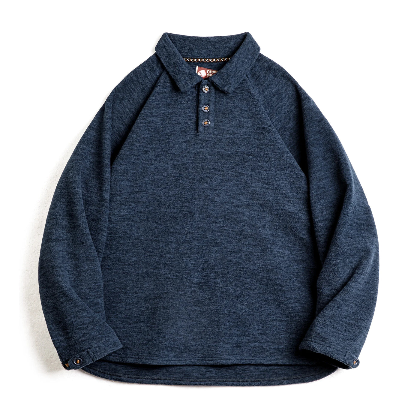 Maden Casual Half-button Placket Polar Fleece Polo Shirt Loose Fit Pullover Sweatshirt with Raglan Sleeves Warm Tops for Men