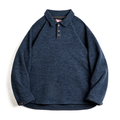 Maden Casual Half-button Placket Polar Fleece Polo Shirt Loose Fit Pullover Sweatshirt with Raglan Sleeves Warm Tops for Men