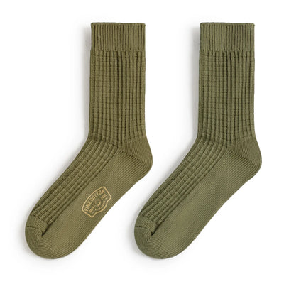 Maden Men‘s Waffle Weave Mid-Calf Socks 3Pairs Knitted Cotton Thick Socks for Autumn Winter Breathable Sweat-Wicking Long Sock
