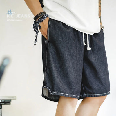 Maden Vintage Cool-Touch Denim Shorts Men's Summer Lightweight Straight Leg Elastic Waist Jeans Shorts Breathable Casual Bottom