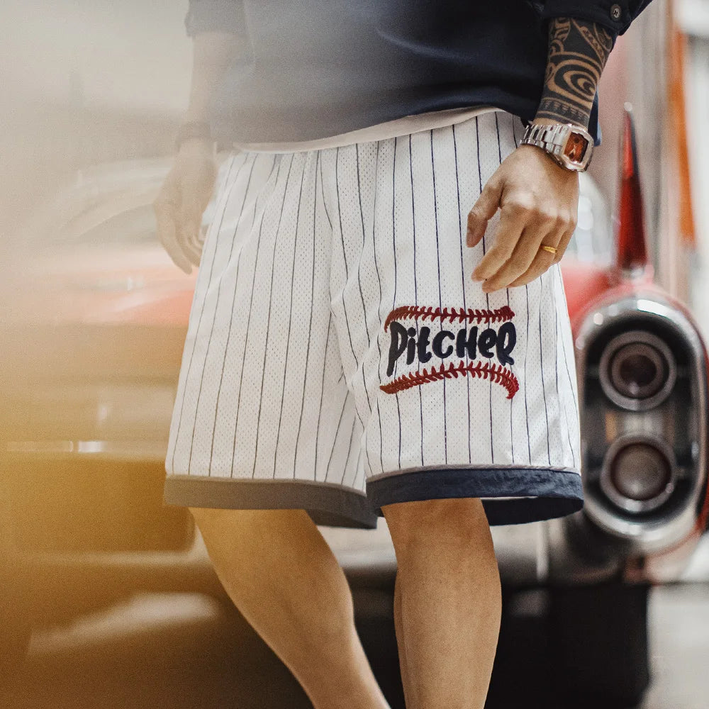 Maden Casual Breathable Mesh Basketball Shorts Men Summer Train Loose Embroidered Baseball Shorts Patchwork Elastic Waist Bottom