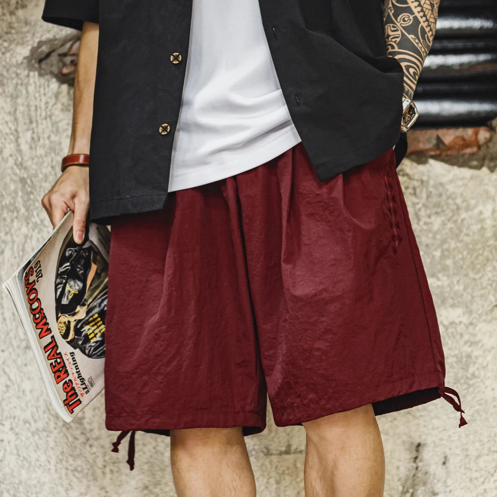 Maden Casual Navajo Embroidered Shorts Loose Fit Beach Thin Pants with Elastic Waist Pockets Cargo Short for Men's Summer Bottom