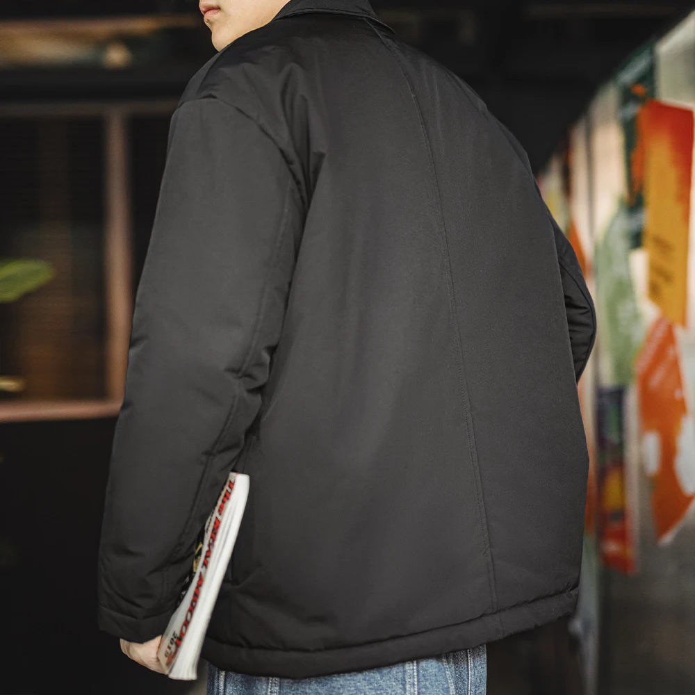 Maden Casual Notch Lapel Thickened Suit Jacket Black Warm Cotton-padded Coat Men's Versatile Outerwear for Autumn and Winter