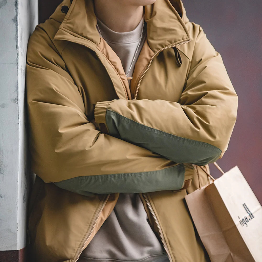 Maden Winter Hooded Down Jacket for Men White Duck Down Filling Thickened Warm Outer Coat Outdoor Windproof Parkas Black Jacket