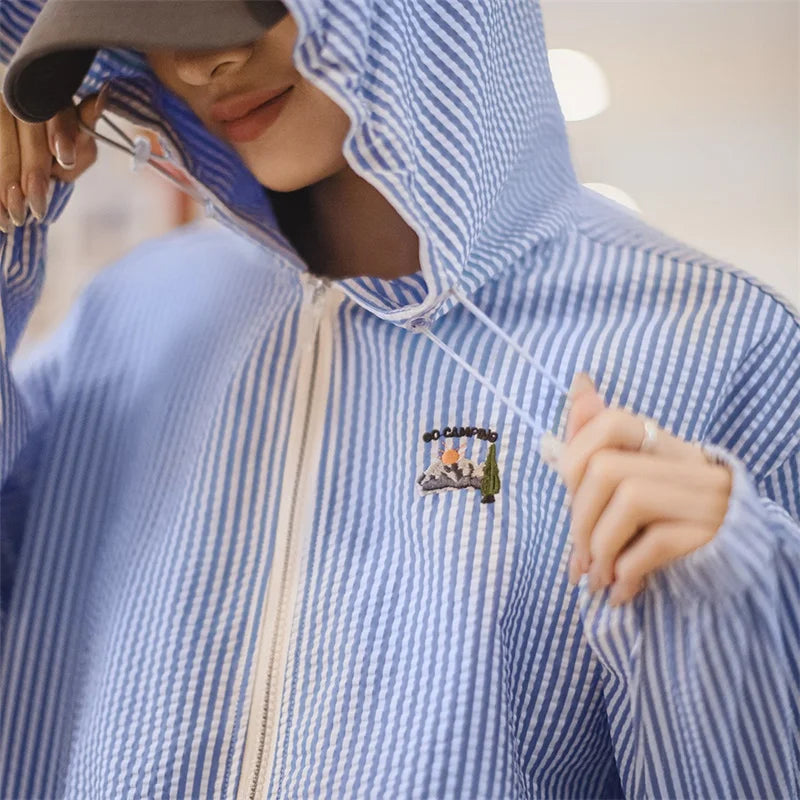 Sudadera con Capucha Traff Rayas Azules Corte Cómodo