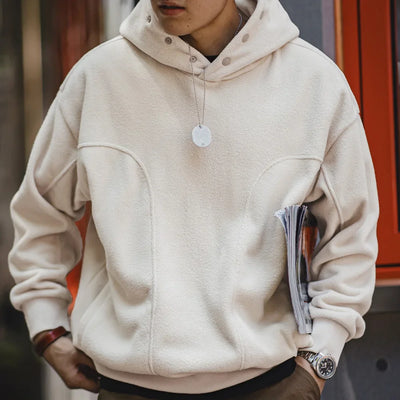 Maden Casual Double-sided Polar Fleece Hooded Sweatshirt with Button Thickened Warm Pullover for Men's Autumn and Winter Hoodie