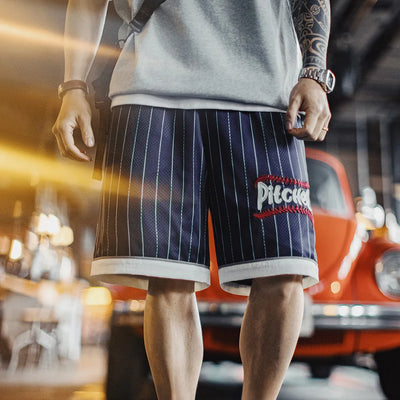 Maden Casual Breathable Mesh Basketball Shorts Men Summer Train Loose Embroidered Baseball Shorts Patchwork Elastic Waist Bottom