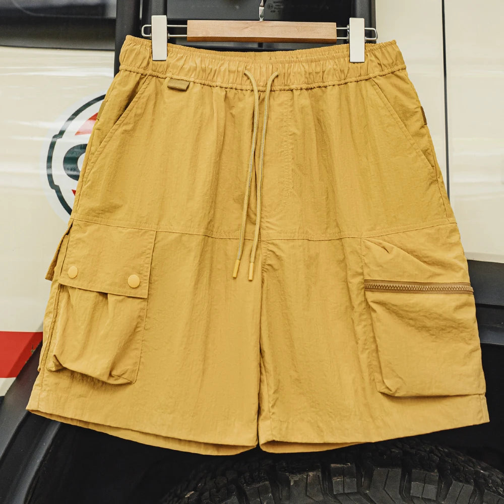 Maden Outdoor Yellow Cargo Shorts Men's Summer Quick-Dry Lightweight Sports Shorts with Drawstring Waist Multi-Pocket Bottoms