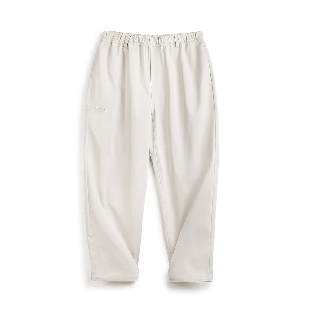 Maden Herringbone Easypants Casual Pants Cleanfit Straight Tapered Solid Color Elastic Waistband Pocket Design Long Pants