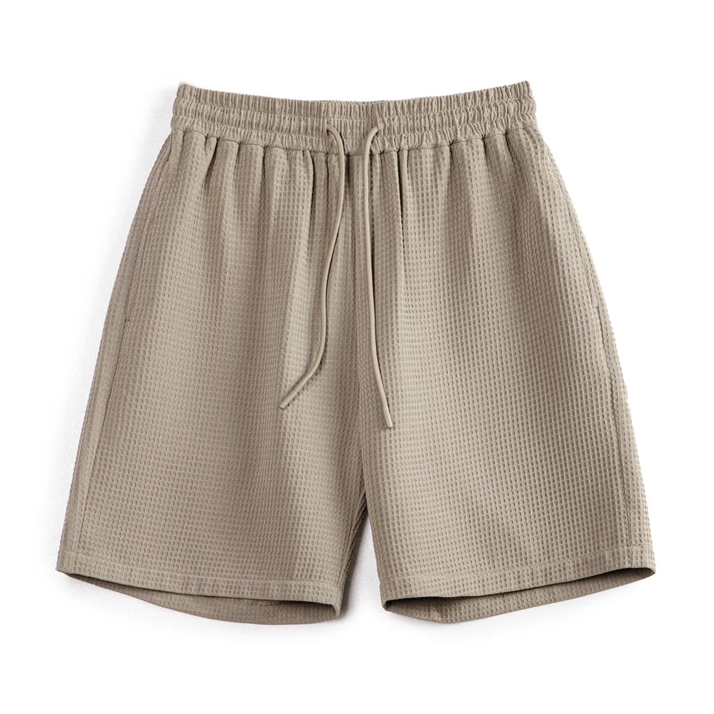 Maden Retro Profile Waffle Fabric Shorts Loose Straight Thin Breathable Elastic Waist Basketball Shorts for Men's Summer