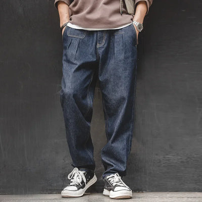 Maden Retro Denim Wash Baggy Men's Jeans Wide Leg Tapered Pants Fashion Casual Streetwear Jean Straight Elastic Men Trousers