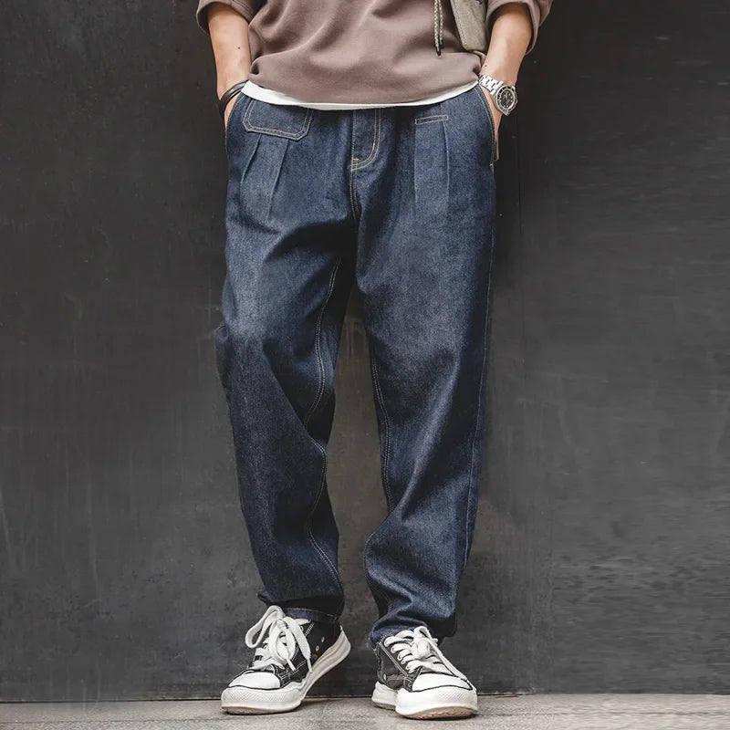 Maden Retro Denim Wash Baggy Men's Jeans Wide Leg Tapered Pants Fashion Casual Streetwear Jean Straight Elastic Men Trousers