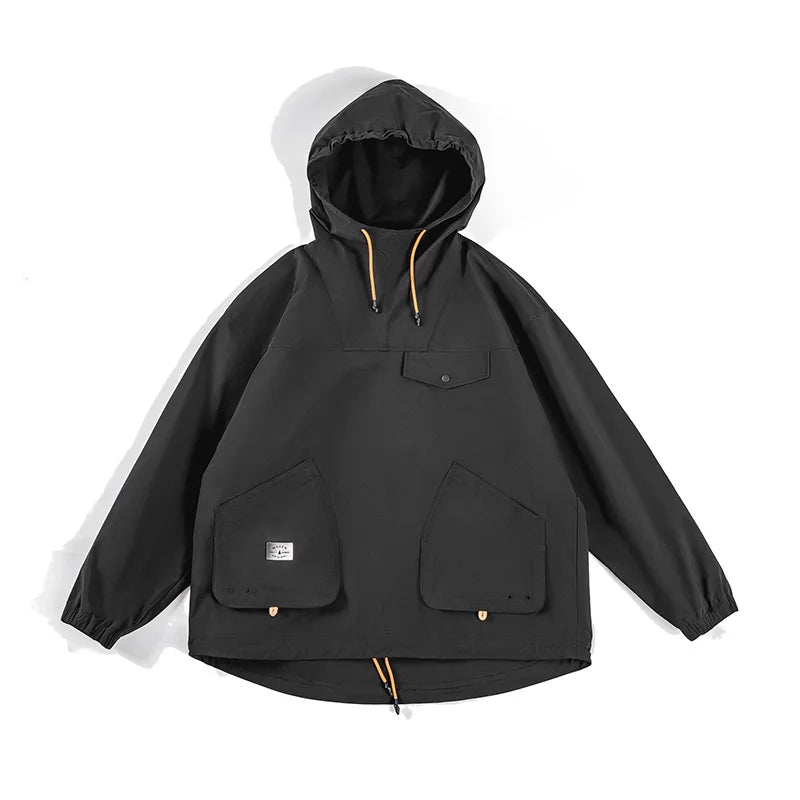 Maden Casual Outdoor Multi-pocket Hooded Men's Jackets Spring Fall Loose Windbreak Parka Ginger Climbing Outerwear Track Jacket