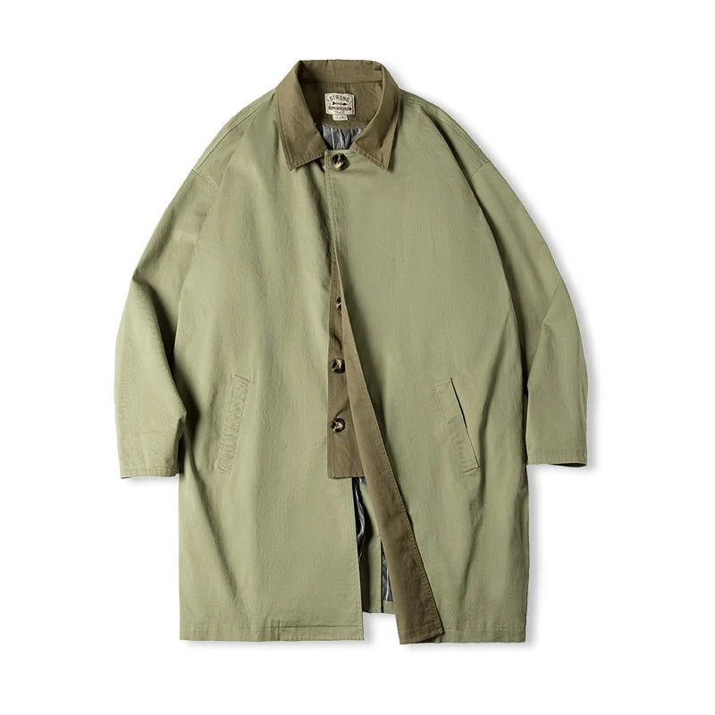 Maden Workwear Men's Autumn American Casual Contrast Windbreaker Heavyweight Loose Mid length Thin Coat