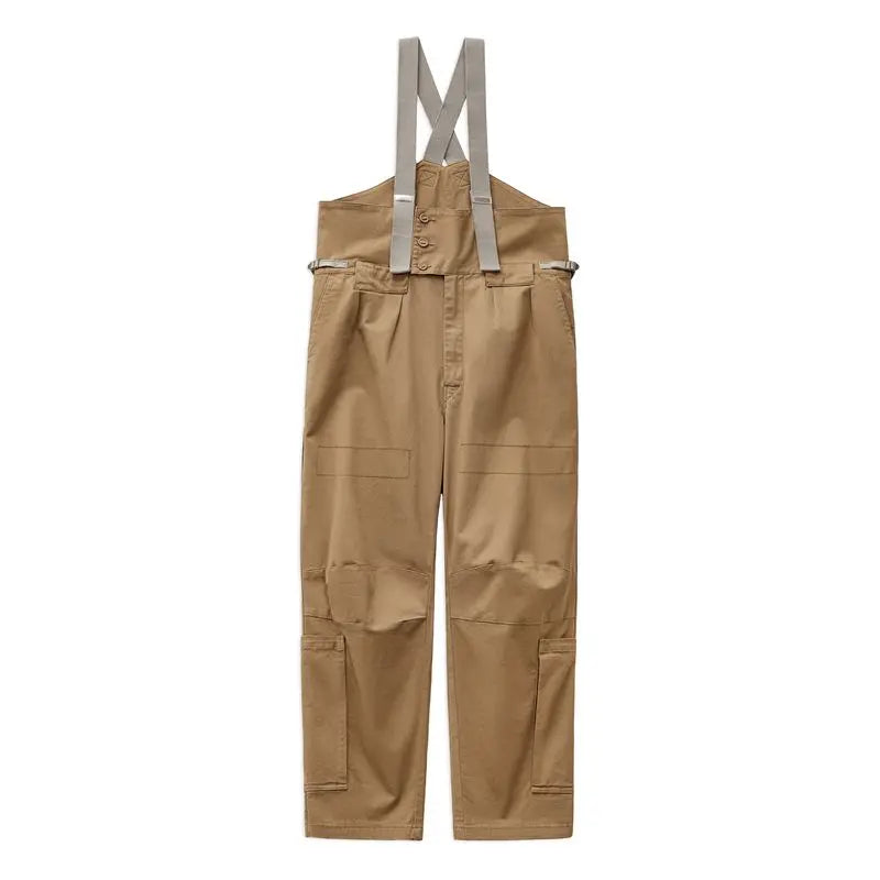 Maden Men's Vintage Heavyweight Khaki Overalls Loose Fit Jumpsuit with Wide Leg Adjustable Straps Workwear Pants for Spring Fall