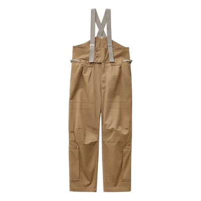 Maden Men's Vintage Heavyweight Khaki Overalls Loose Fit Jumpsuit with Wide Leg Adjustable Straps Workwear Pants for Spring Fall