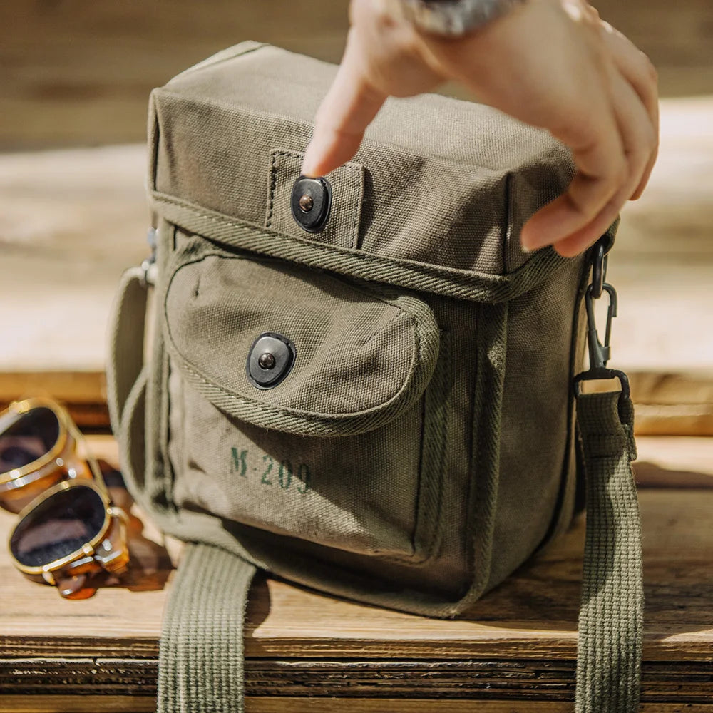 Maden Vintage M209 Tactical Cipher Machine Bag Outdoor Canvas Shoulder Crossbody Tote Bag Magnetic Buckle Square Waist Packs