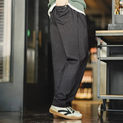 Maden Vintage 410g Heavyweight Dad Pants for Men Elastic Waist Blended Tweed Straight Casual Trousers Uncle Fu Classic Workwear