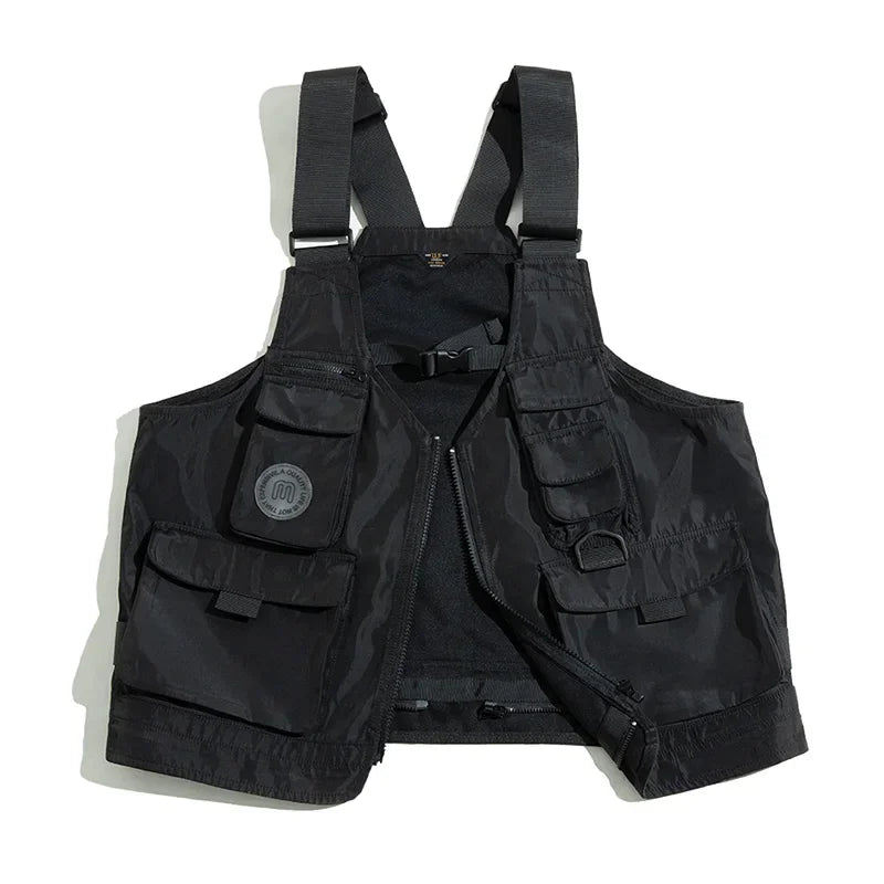 Maden Men Multi-pocket Tactical Vest Jacket & Bag Japan Retro Multi-function Photography Waistcoat Wide Shoulder Strap Solid Bag