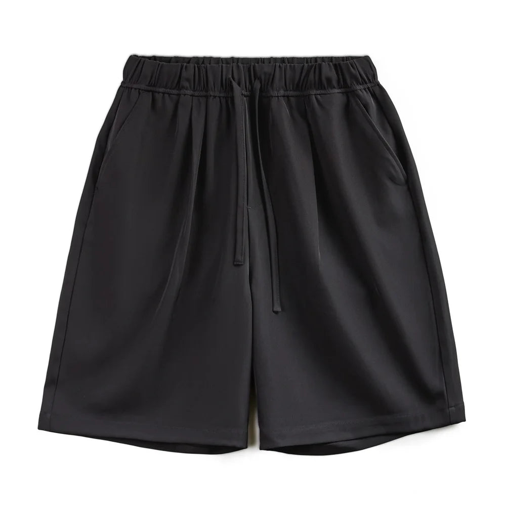 Maden Casual Easypants Shorts No-ironing Anti-wrinkle Drape Loose Straight with Elastic Waist Five-quarter Pants for Men