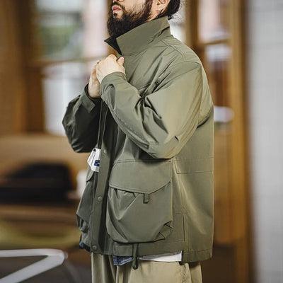 Maden Men's Urban Outdoor Large Pockets Green Jackets Amekaji Camping Loose Casual Lapel Jacket Windbreak Hiking Coats