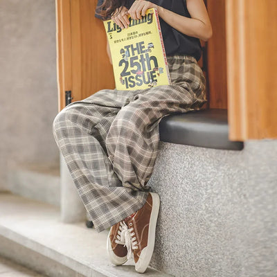 Traff Pantalones Casual Vintage de Cuadros Amplios