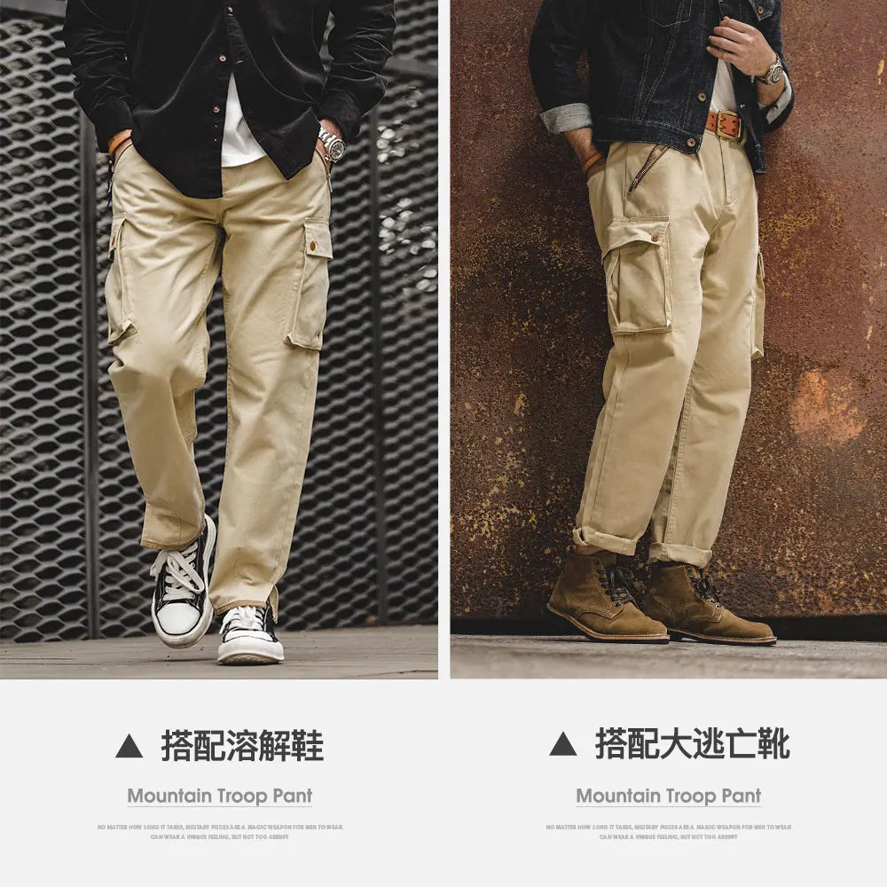 Maden American Vintage Khaki Mountain Pants Washed Mid Waist Straight Leg Casual Pants Men's Trendy Long
