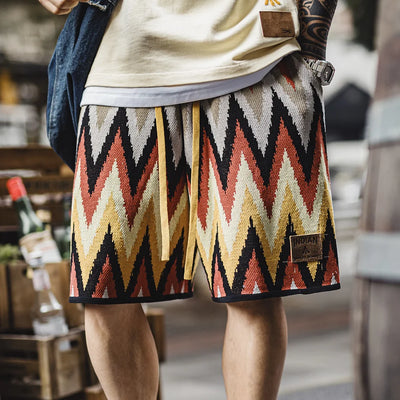 Maden Vintage Navajo Print Shorts Men's Summer Heavyweight Hawaiian Elastic Waist Shorts Woven Beach Vacation Casual Pants