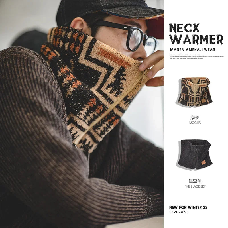Maden Vintage Winter Heating Scarf for Men Warm Outdoor Zip Fleece Neck Warmer Ski Climbing Cycling Snood Scarf Scarves Collar