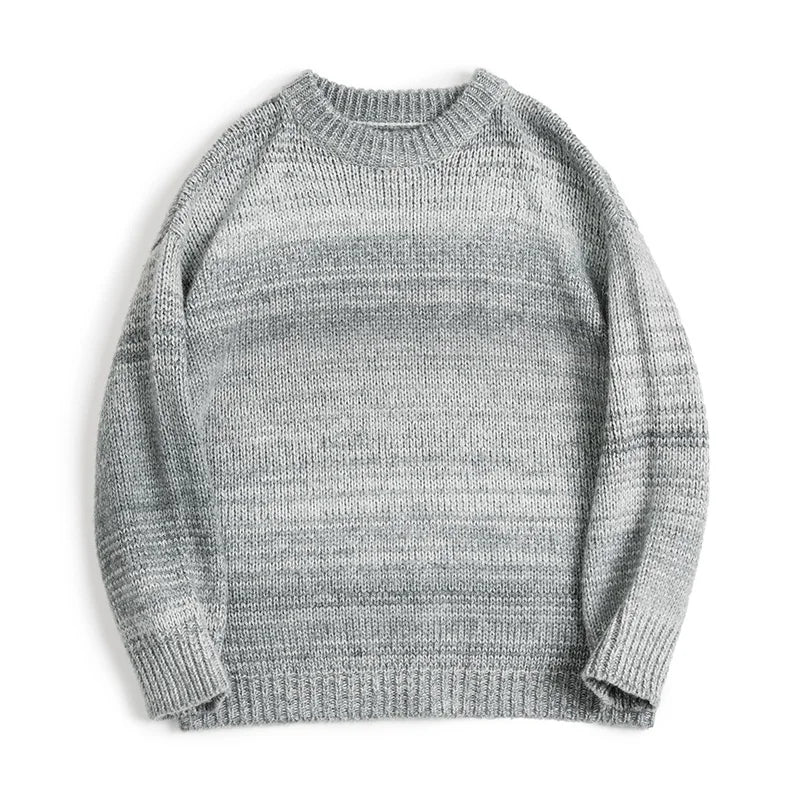 Maden Men's Autumn Winter American Vintage Gradient Stripe Sweater Pullover Round Neck Blended Knitwear