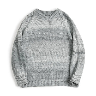 Maden Men's Autumn Winter American Vintage Gradient Stripe Sweater Pullover Round Neck Blended Knitwear