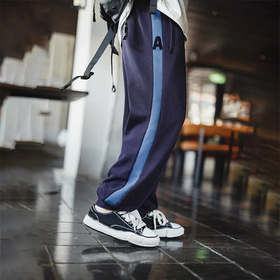 Maden Men's Contrast Joggers Pants Waffle Knit Training Pants with Elastic Cuffs & Drawstring Waist Navy Blue Casual Sweatpants